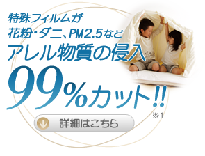 アレル物質の侵入を99％カット