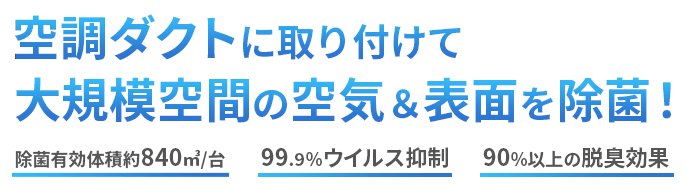 除菌有効体積約840㎥/台・99.9%ウイルス抑制・90%以上の脱臭効果