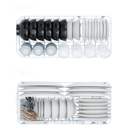 上かごと下かごに収納した場合のイメージ