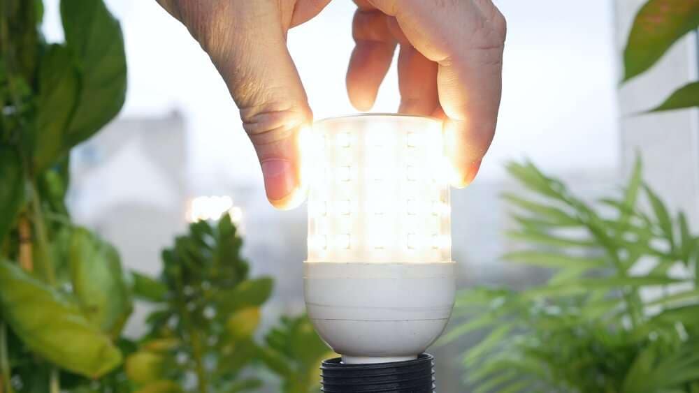 LED電球を触る手