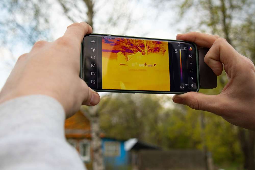 スマホでサーモグラフィーを確認する人
