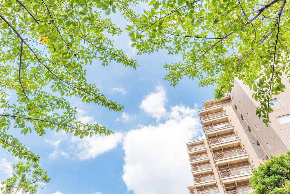 青空と緑とマンション