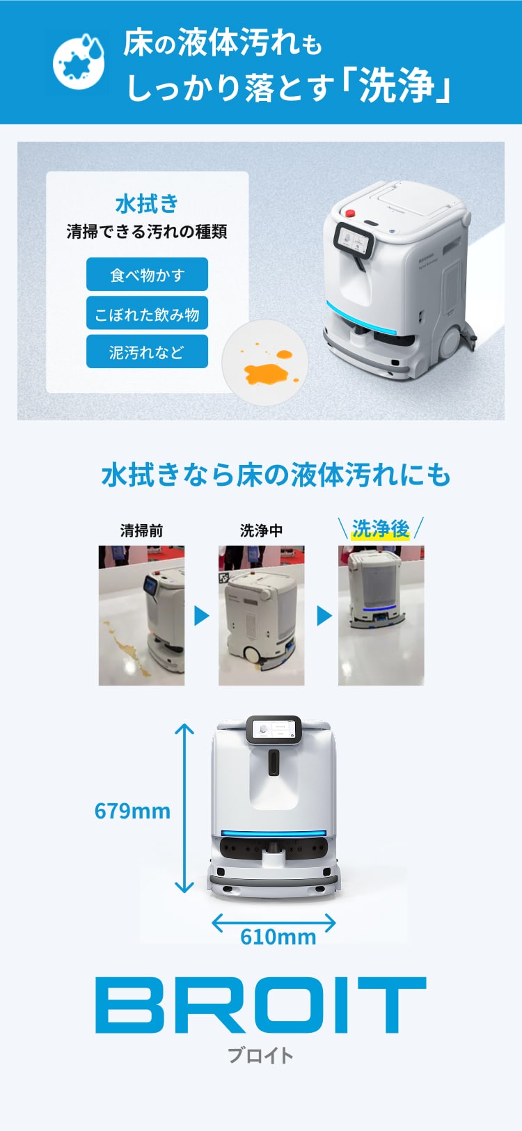 床の液体汚れもしっかり落とす「洗浄」