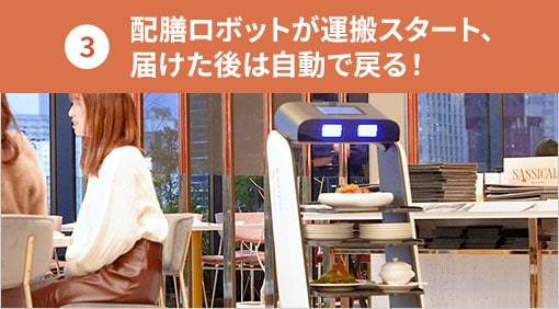 配膳ロボットが運搬スタート、届けた後は自動で戻る！