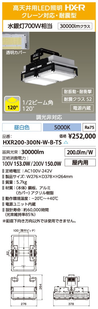 マーケット IRIS 高天井用照明 HX-R HXR200-200N-W-B