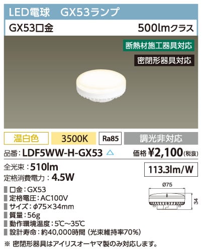 不要になったものになりますアイリスオーヤマLDF5WW-H-GX53 LED