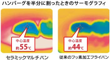 ハンバーグを半分に割った時のサーモグラフィ