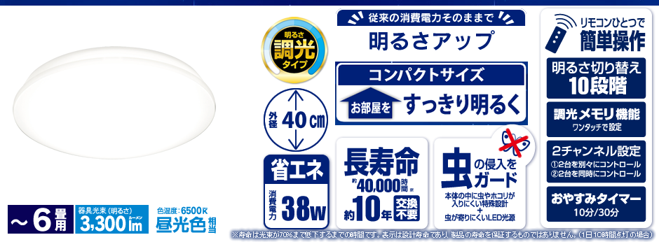 CL6D-4.0（～6畳用・調光タイプ）｜LEDシーリングライト 製品一覧｜ECOHiLUX(エコハイルクス)｜アイリスオーヤマ