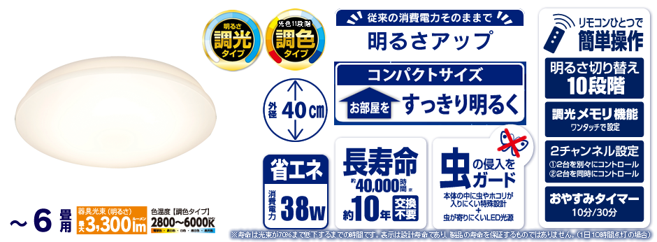 CL6DL-N1（～6畳用・調光・調色タイプ）｜LEDシーリングライト 製品一覧｜ECOHiLUX(エコハイルクス)｜アイリスオーヤマ