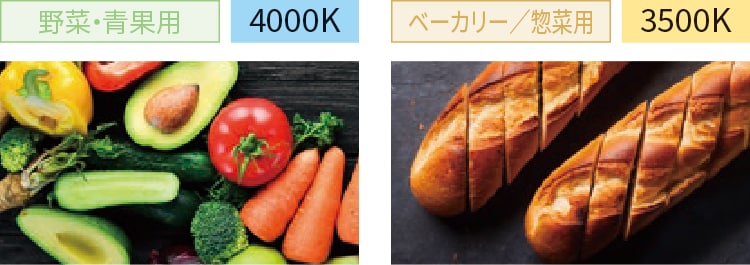 野菜・青果用4000K、ベーカリー／惣菜用3500K