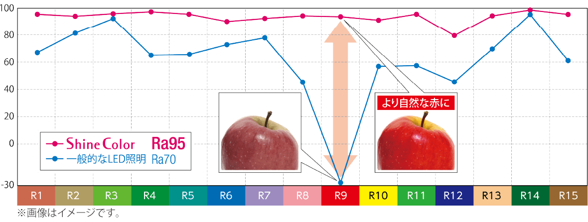 Ra95の高い演色性を実現
