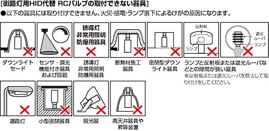 街路灯用HID代替 RCバルブの取付できない器具