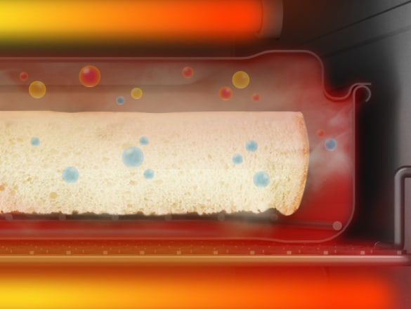熱と香り、水分を閉じ込めながら上下のヒーターで一気に焼き上げる
