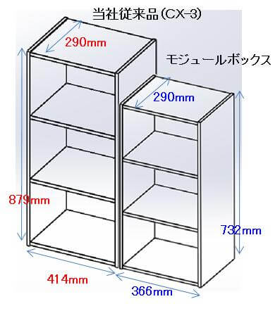 従来の商品に比べ、1段あたり縦・横とも約50mm小さいサイズに設計しています。