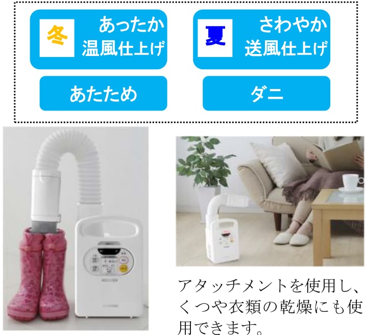 多様なモード搭載と付属のくつアタッチメントで年間を通して使用が可能