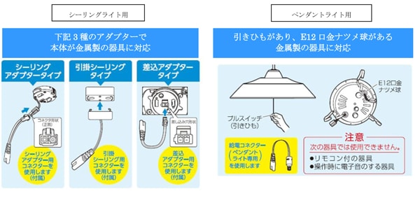 安全性の高い照明器具別のラインアップ