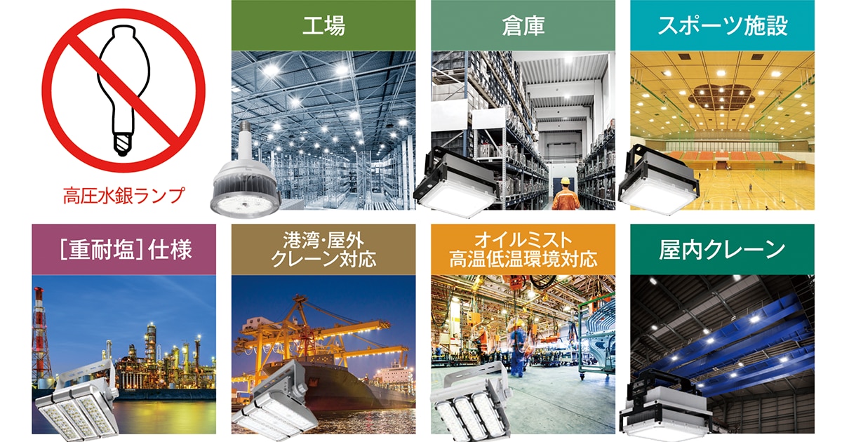 高圧水銀ランプの製造、輸出入禁止（水銀汚染防止法の施行）に伴い高圧水銀ランプ代替LED照明製品「高天井用LED照明」ラインアップ大幅拡充