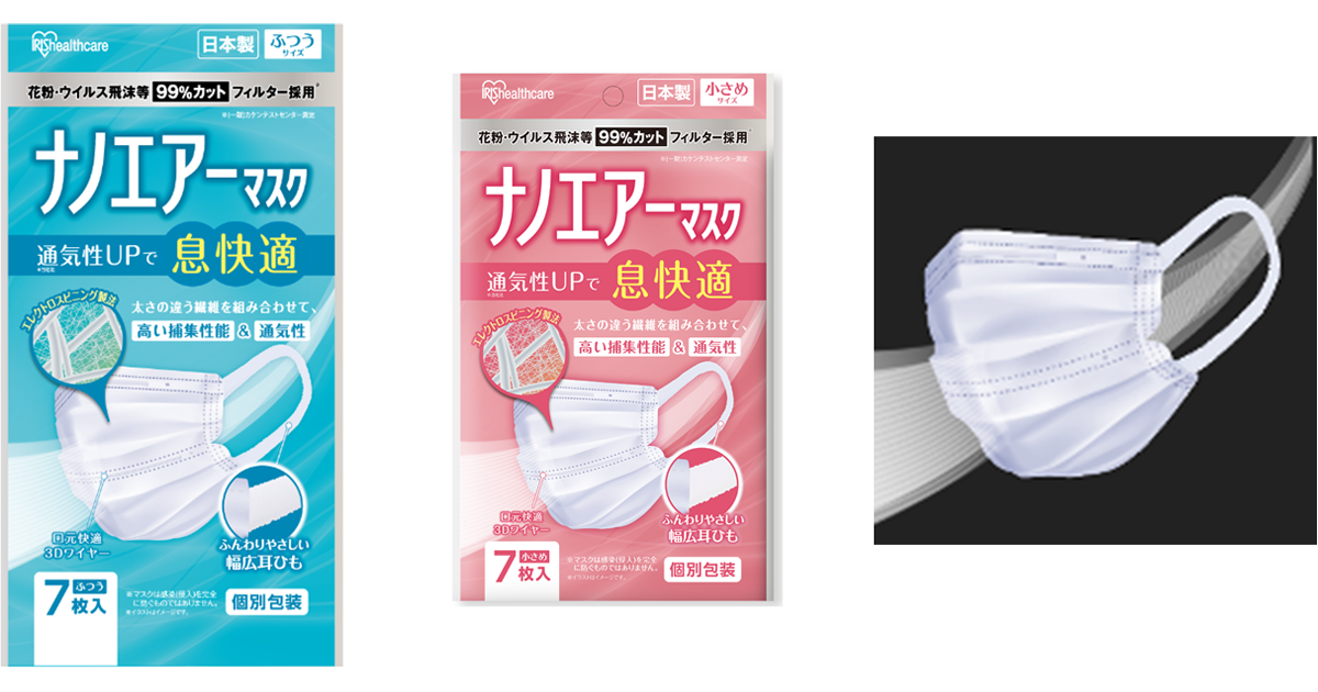 捕集性能を保ちながら息がしやすい 着用時の息苦しさや蒸れを緩和する国産「ナノエアーマスク」を発売