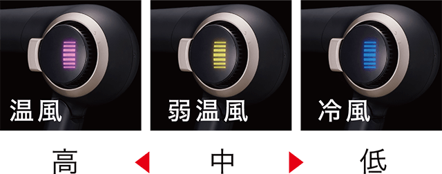 髪の温度に合わせてLEDの色が変化