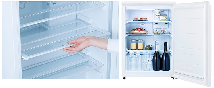 食品サイズに合わせて棚を取り外して調節できます
