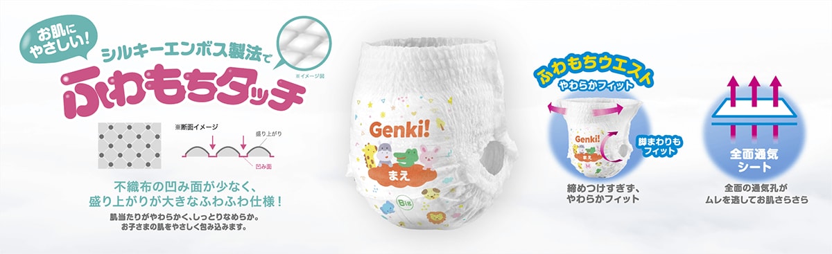 赤ちゃん用紙おむつ「あんしんGenki! パンツ」の画像
