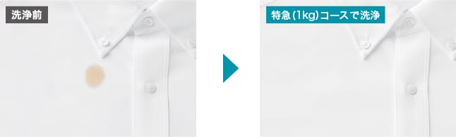 洗濯前(左)と洗濯後(右)の汚れ落ちの比較