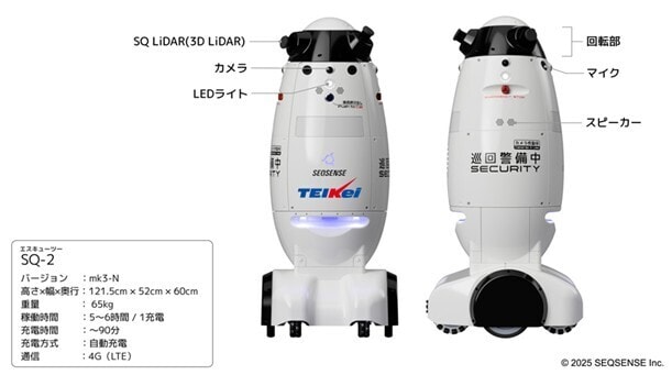 自律移動型警備ロボット「SQ-2」の外観と主な機能