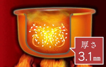 極厚銅釜　3層構造の極厚釜と銅コーティングでふっくらおいしい　厚さ3.1?
