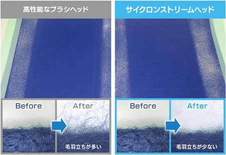 高性能のブラシヘッドとサイクロンストリームヘッドのbefore＆after