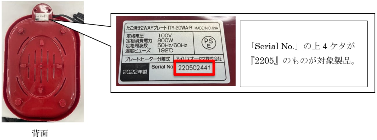 製品背面に貼られている定格シール