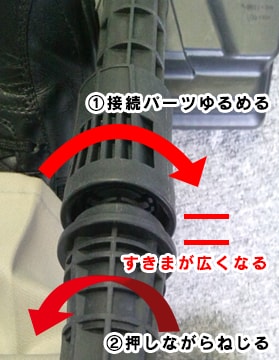 ブラシを足で固定します